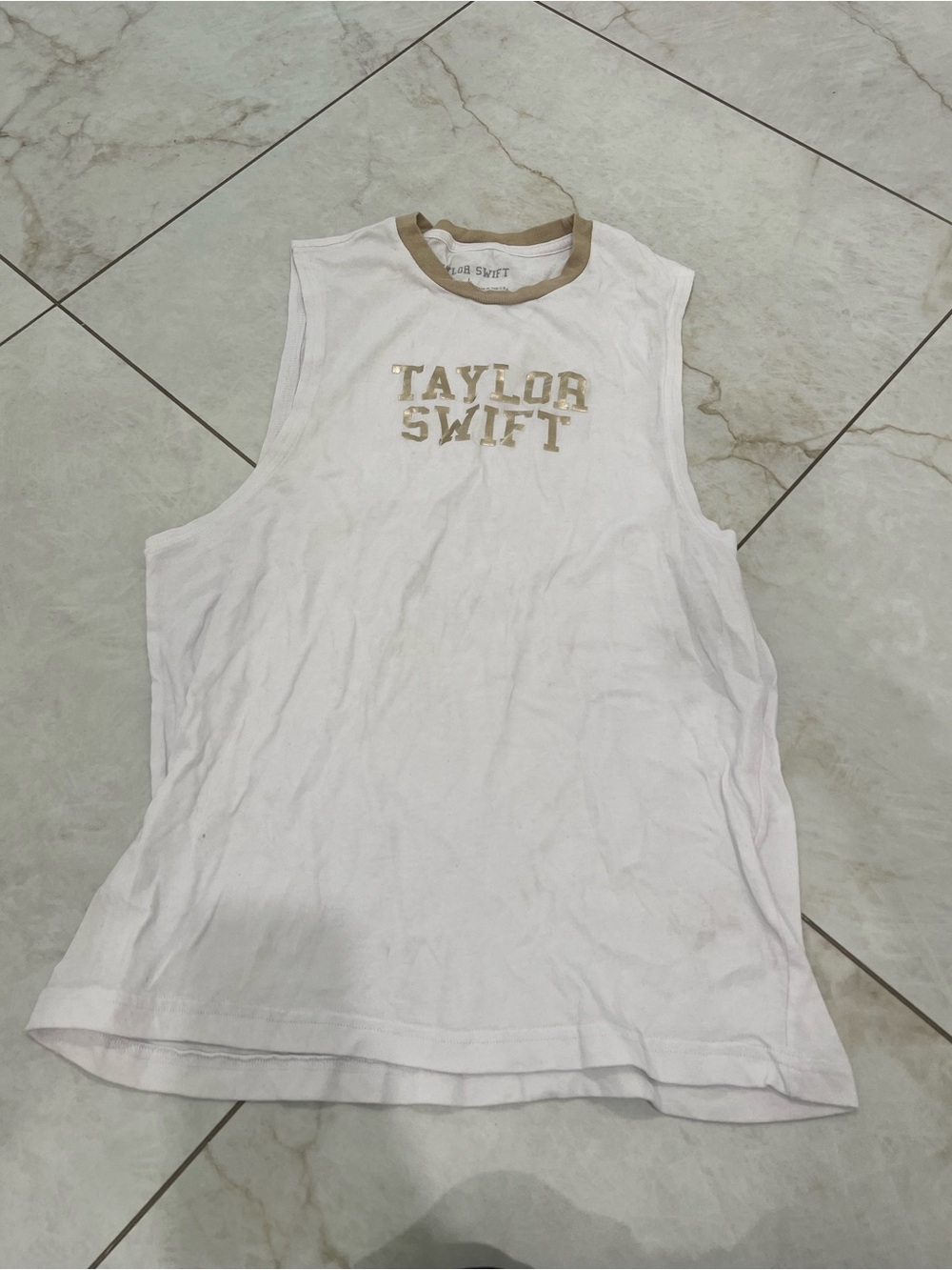 Taylor Swift White Gold Foil Merch Tank Top Size Large
